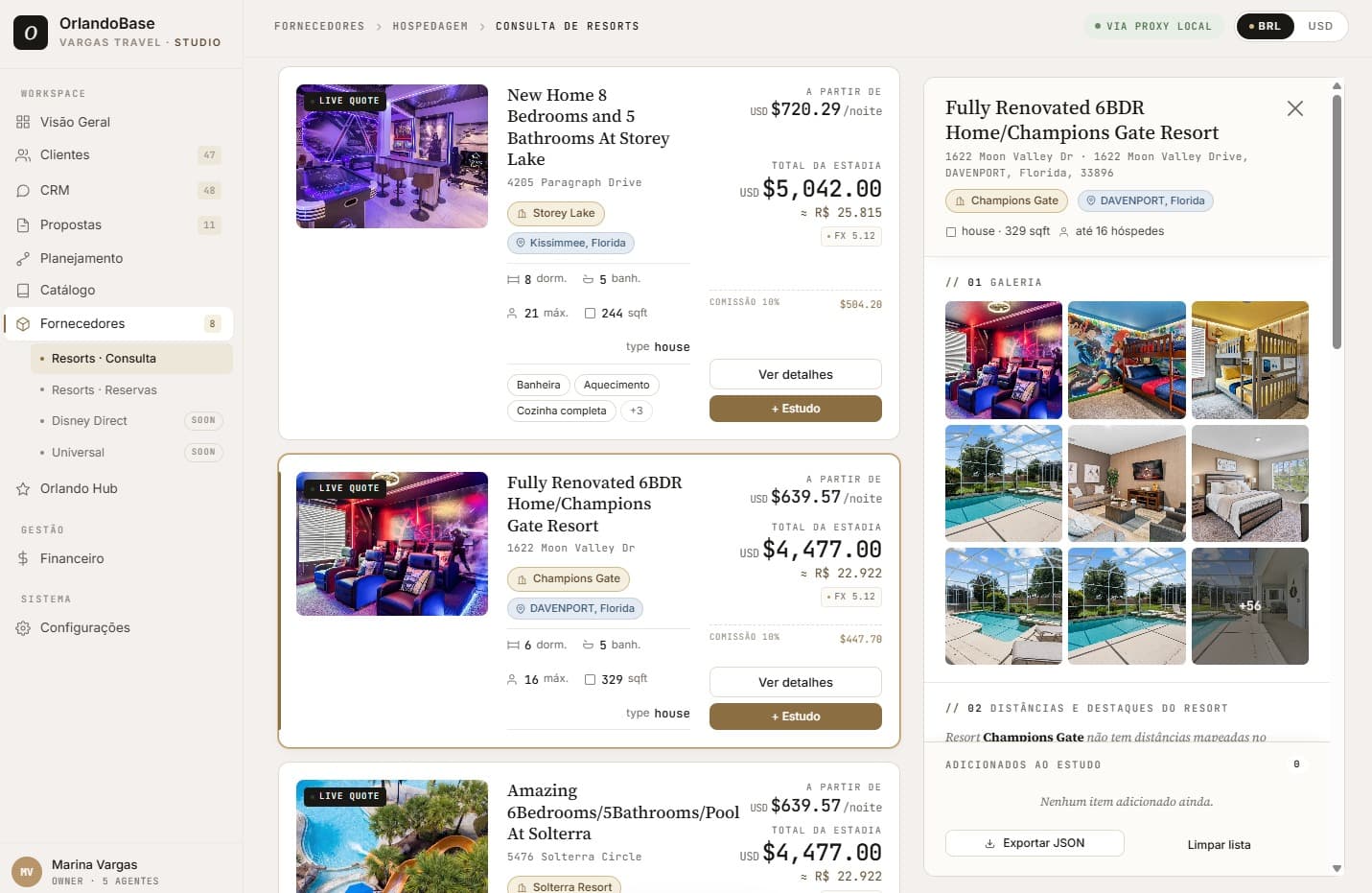 SaaS — catálogo de resorts e casas
